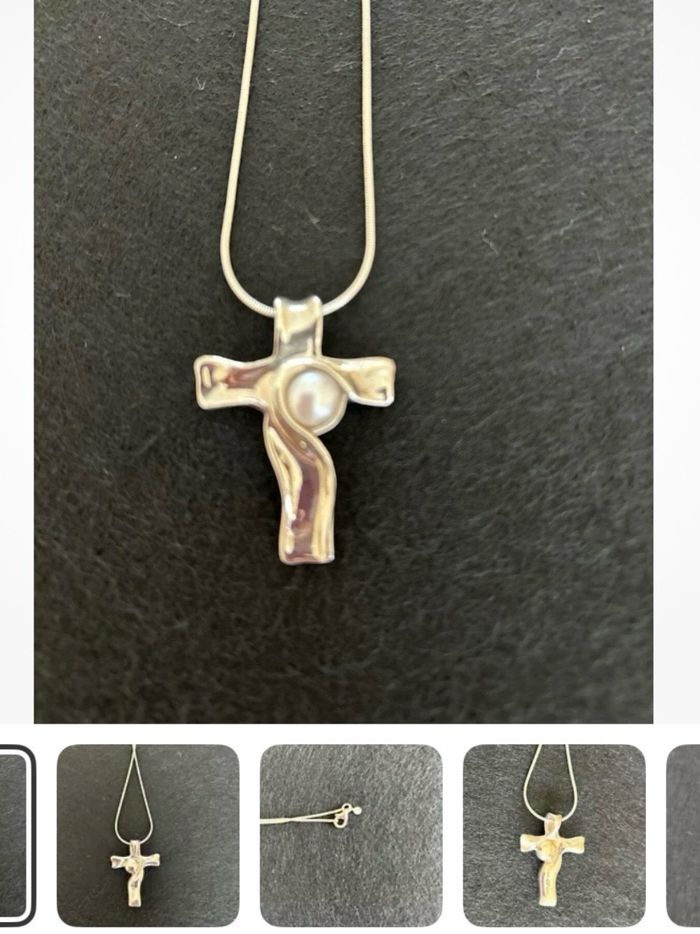 HAGIT GORALI ISRAEL STERLING SILVER CROSS NECKLACE WITH PEARL - Picture 2 of 3